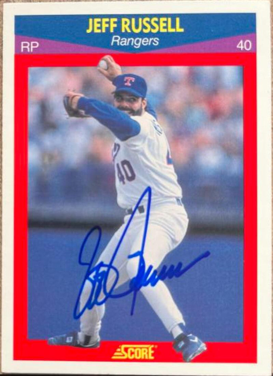 Jeff Russell Signed 1990 Score 100 Superstars Baseball Card - Texas Rangers