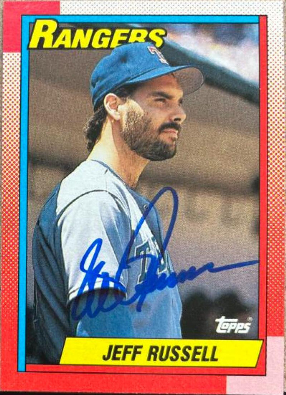 ジェフ・ラッセル サイン入り 1990 Topps ベースボールカード - テキサス・レンジャーズ