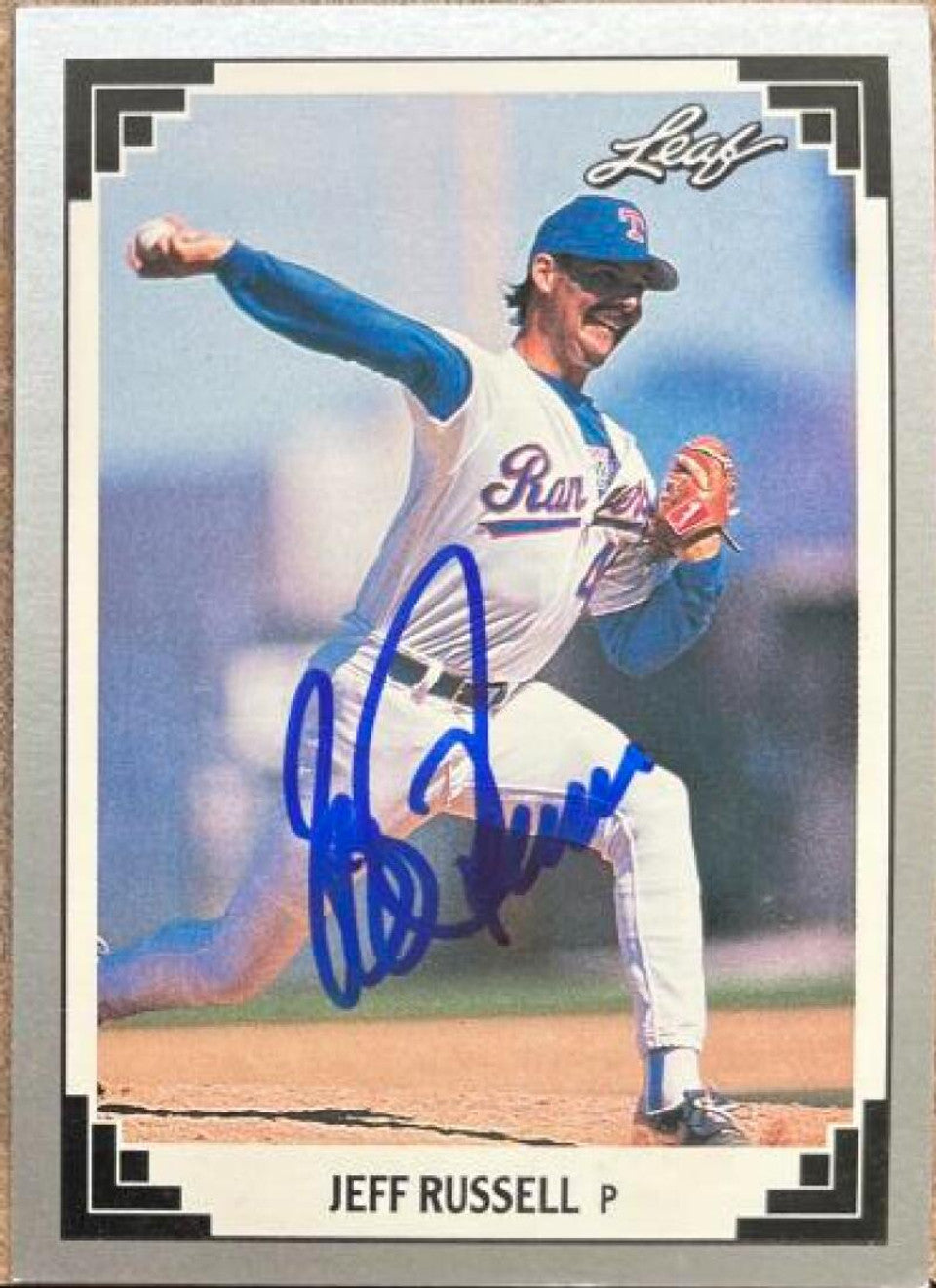 Jeff Russell Signed 1991 Leaf Baseball Card - Texas Rangers