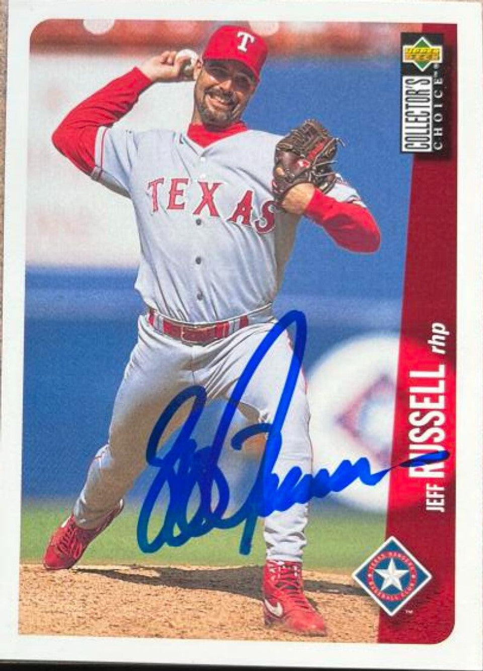 Jeff Russell Signed 1996 Collector's Choice Baseball Card - Texas Rangers