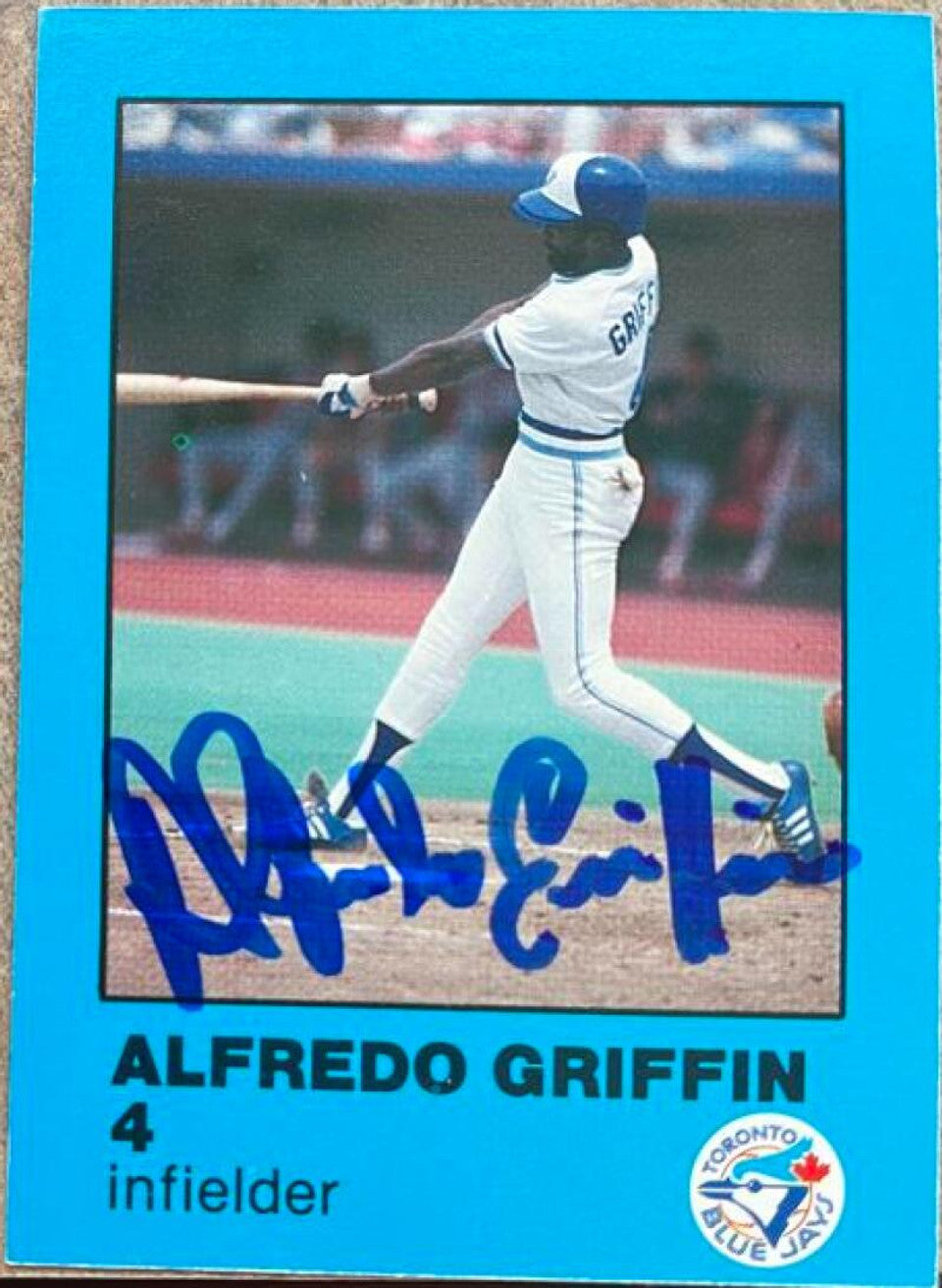 Alfredo Griffin Signed 1984 Fire Safety Baseball Card - Toronto Blue Jays