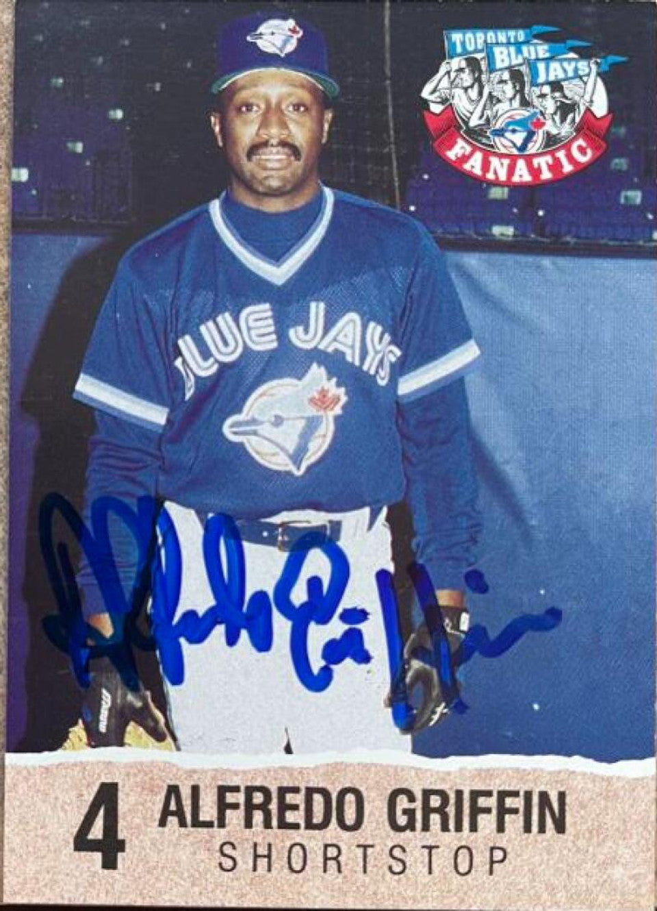 Alfredo Griffin Signed 1992 Fire Safety Baseball Card - Toronto Blue Jays