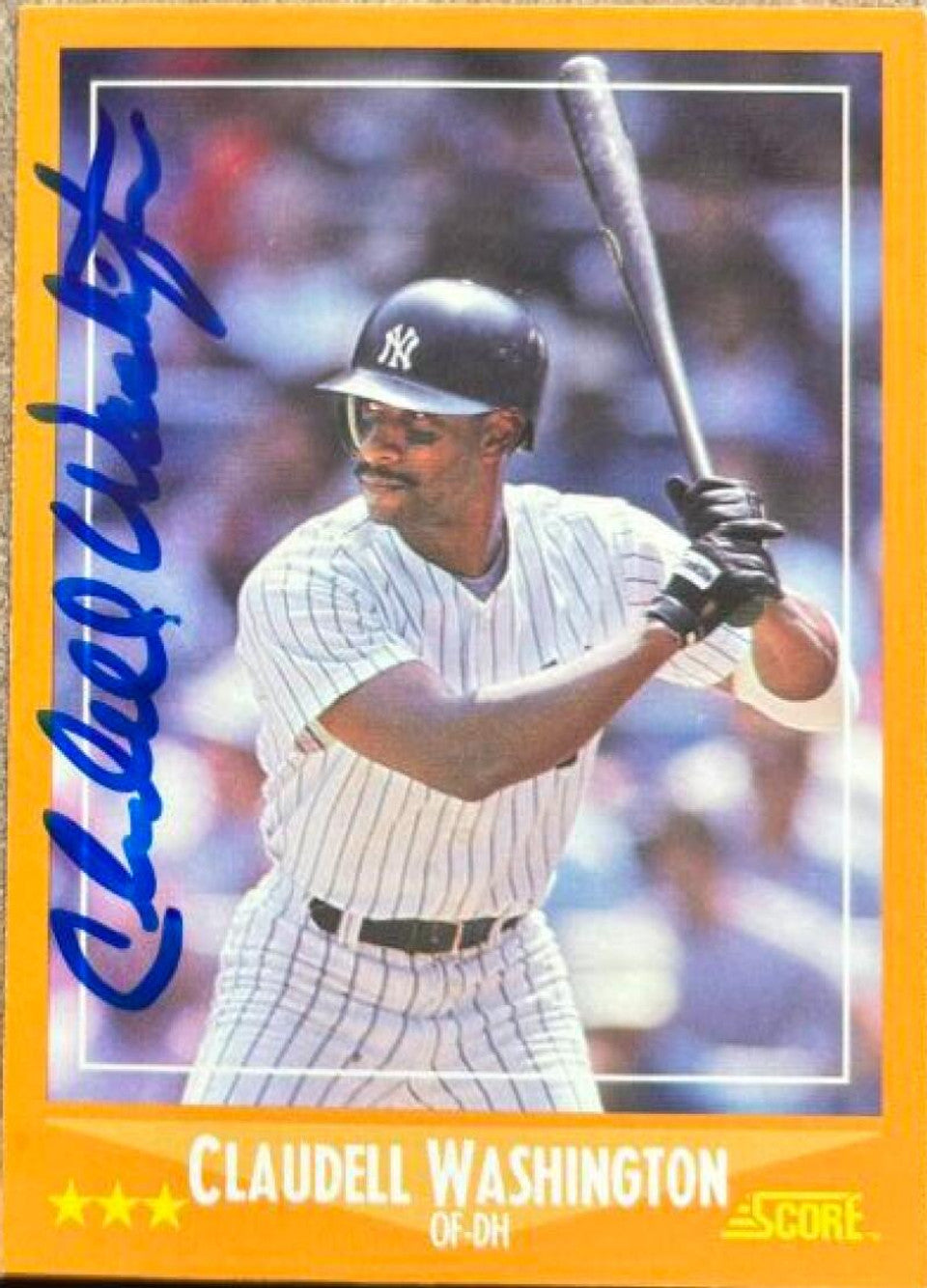 Claudell Washington Signed 1988 Score Baseball Card - New York Yankees