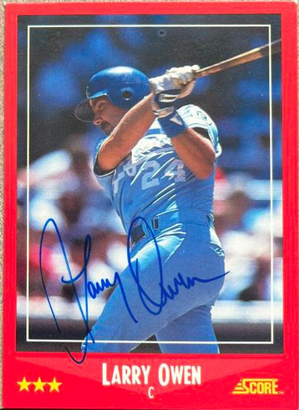 Larry Owen Signed 1988 Score Baseball Card - Kansas City Royals