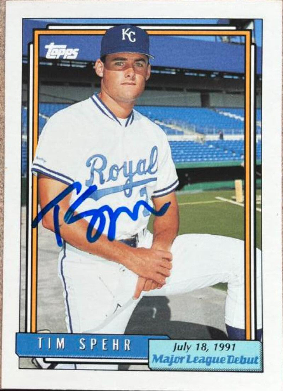 Tim Spehr Signed 1992 Topps MLB Debut Baseball Card - Kansas City Royals