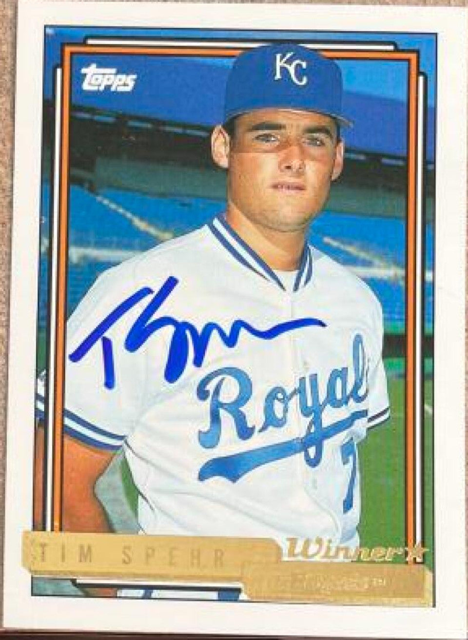 Tim Spehr Signed 1992 Topps Gold Winner Baseball Card - Kansas City Royals