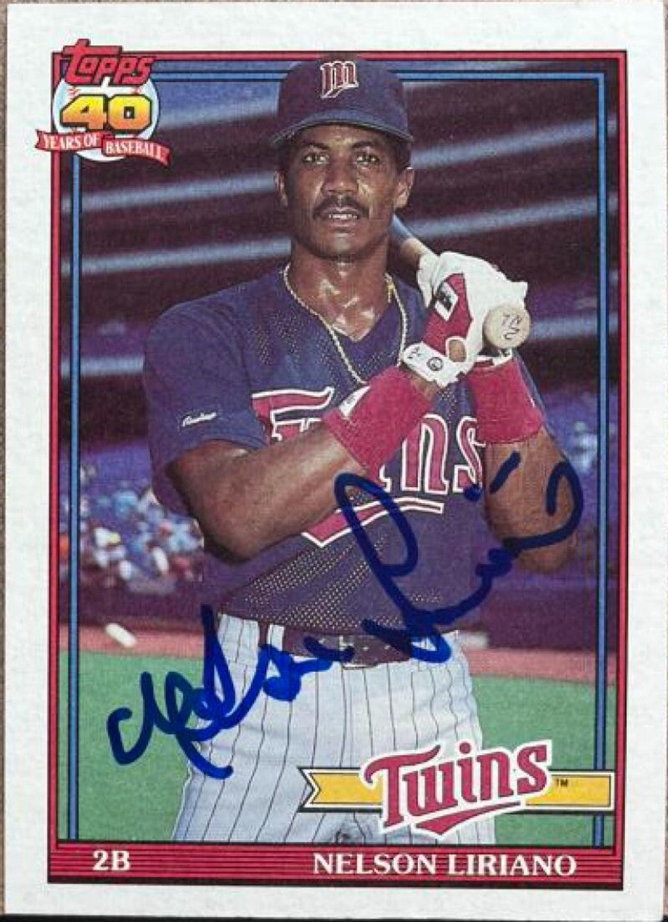 ネルソン・リリアーノ サイン入り 1991 Topps ベースボールカード - ミネソタ ツインズ