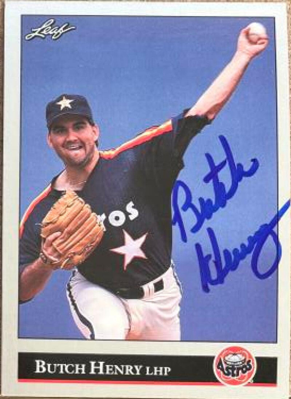 Butch Henry Signed 1992 Leaf Baseball Card - Houston Astros