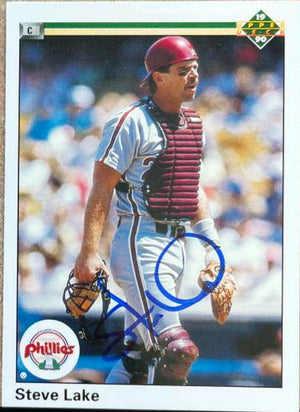 Steve Lake Signed 1990 Upper Deck Baseball Card - Philadelphia Phillies