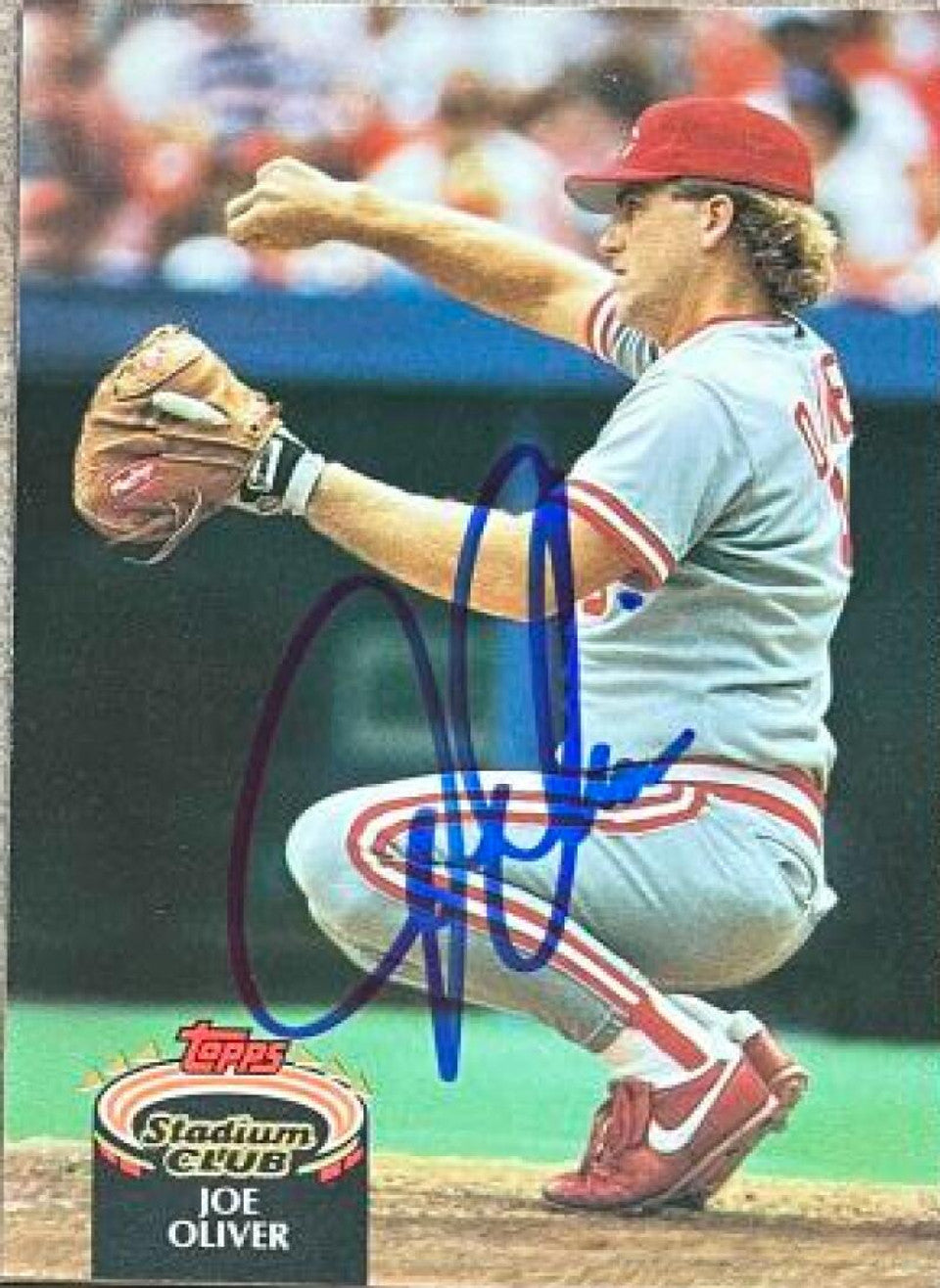 Joe Oliver Signed 1992 Stadium Club Baseball Card - Cincinnati Reds