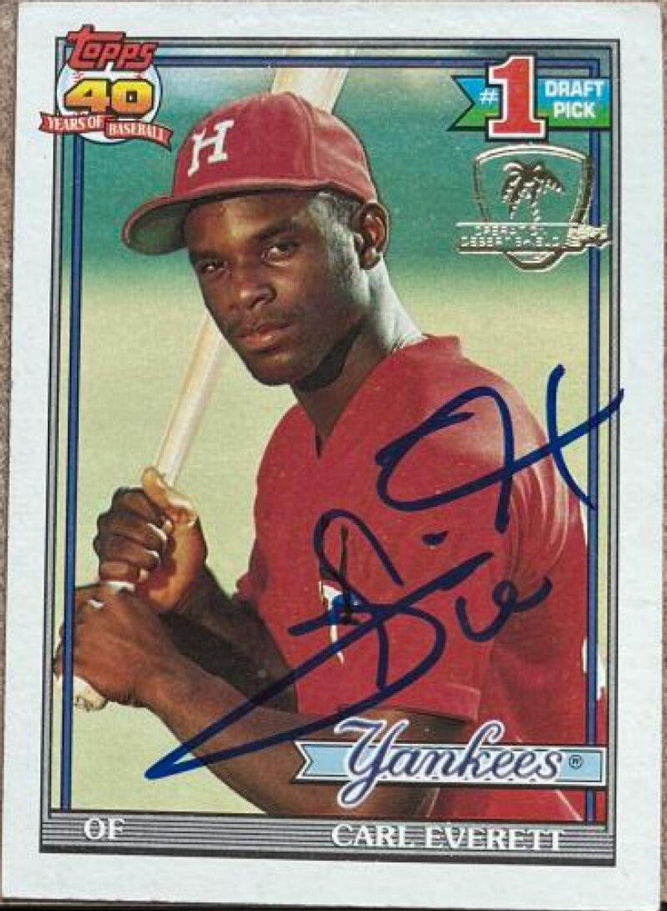 Carl Everett Signed 1991 Topps Desert Shield Baseball Card - New York Yankees