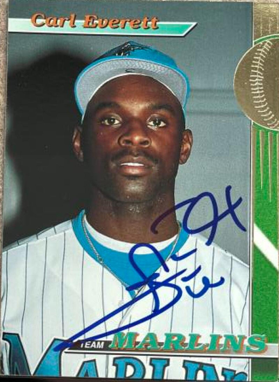 Carl Everett Signed 1993 Stadium Club Team Baseball Card - Florida Marlins