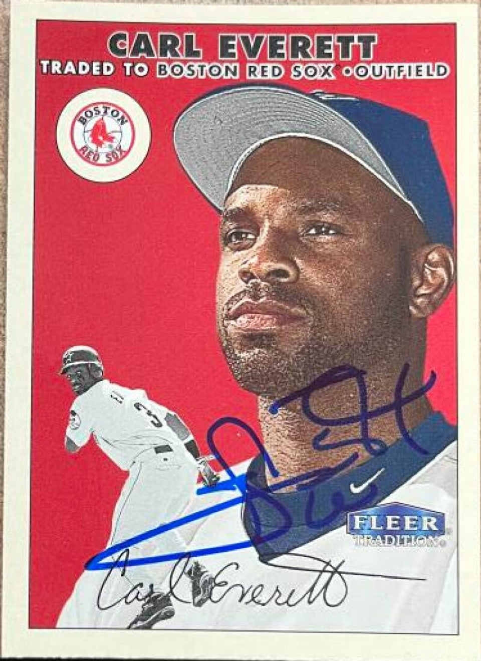 Carl Everett Signed 2000 Fleer Tradition Glossy Baseball Card - Boston Red Sox