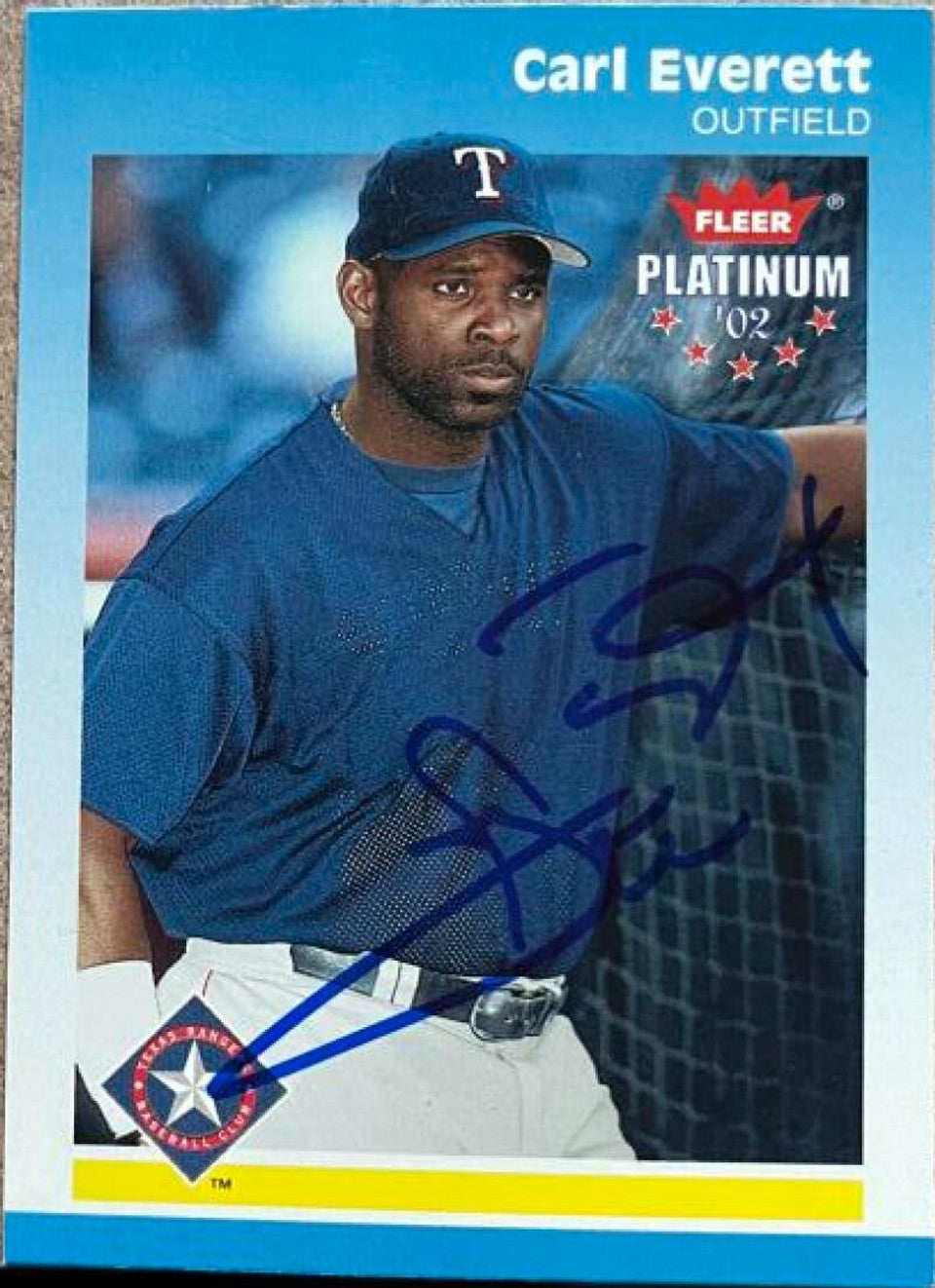 Carl Everett Signed 2002 Fleer Platinum Baseball Card - Texas Rangers