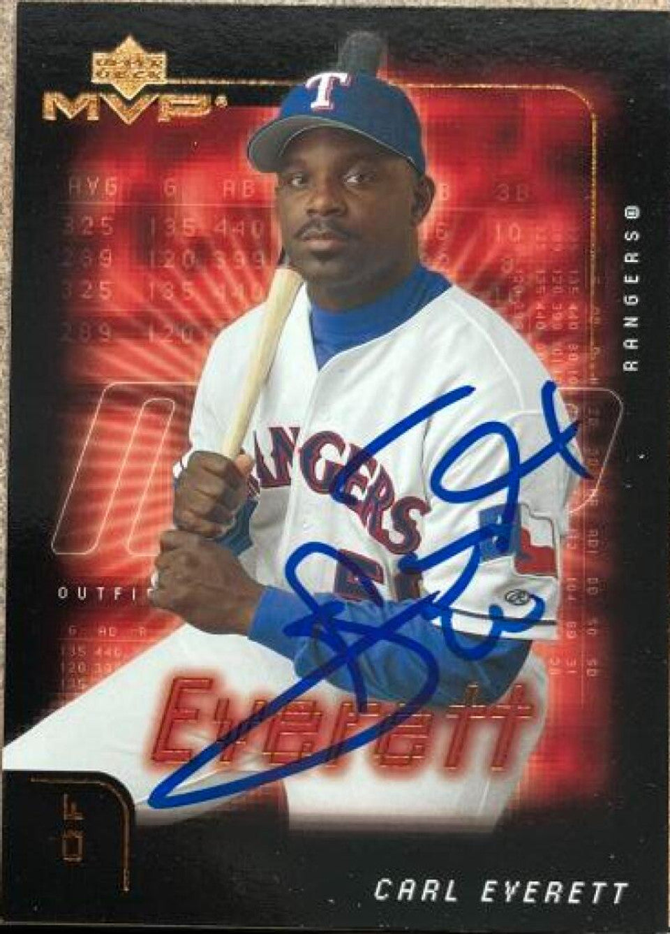 Carl Everett Signed 2002 Upper Deck MVP Baseball Card - Texas Rangers