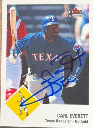 Carl Everett Signed 2003 Fleer Tradition Baseball Card - Texas Rangers