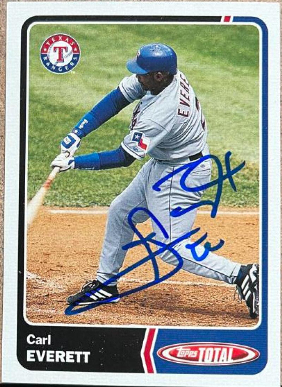 Carl Everett Signed 2003 Topps Total Baseball Card - Texas Rangers