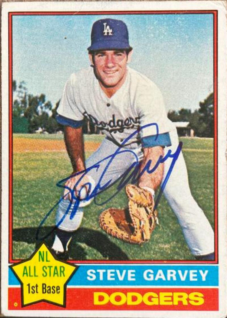 スティーブ・ガーベイ直筆サイン入り 1976 Topps ベースボールカード - ロサンゼルス・ドジャース