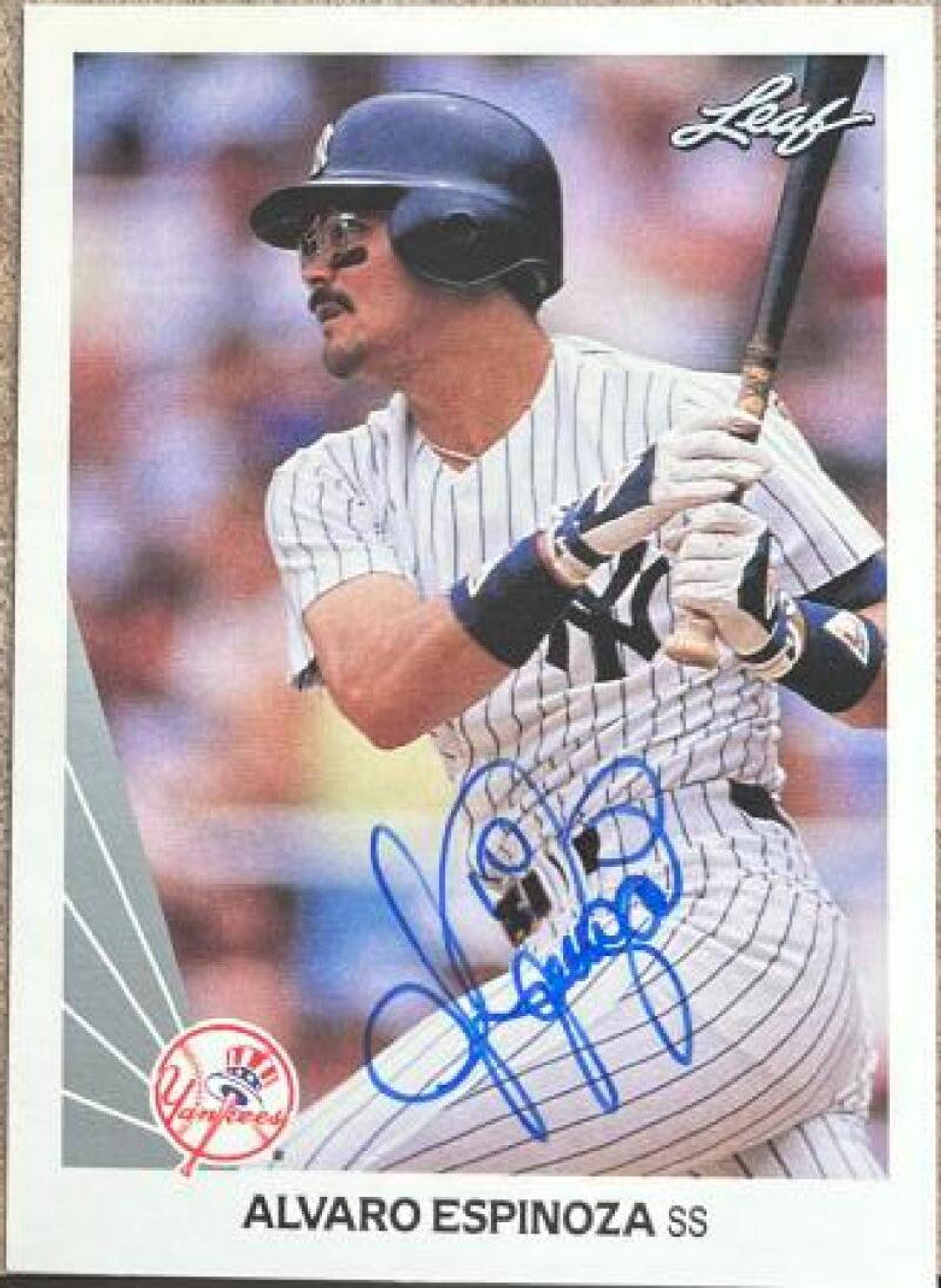 Alvaro Espinoza Signed 1990 Leaf Baseball Card - New York Yankees