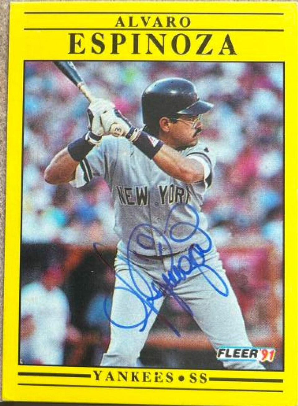 Alvaro Espinoza Signed 1991 Fleer Baseball Card - New York Yankees