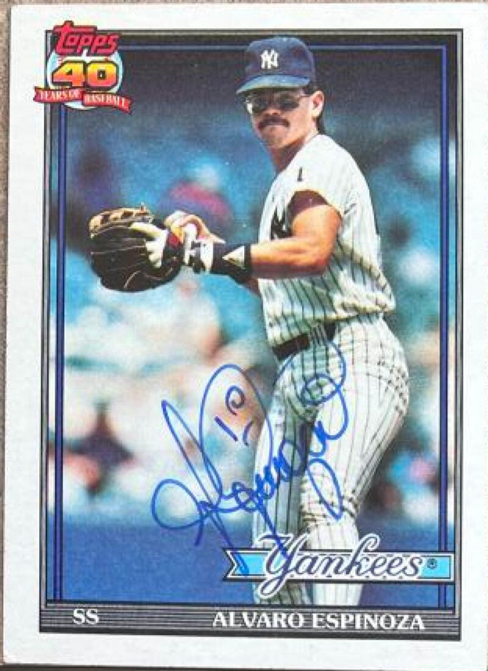 アルバロ・エスピノーザ サイン入り 1991 Topps ベースボールカード - ニューヨーク・ヤンキース