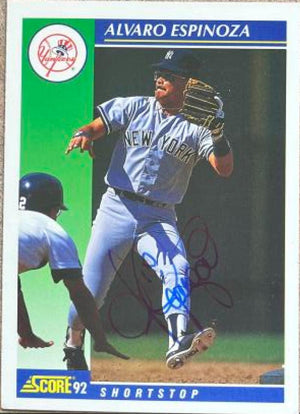 Alvaro Espinoza Signed 1992 Score Baseball Card - New York Yankees