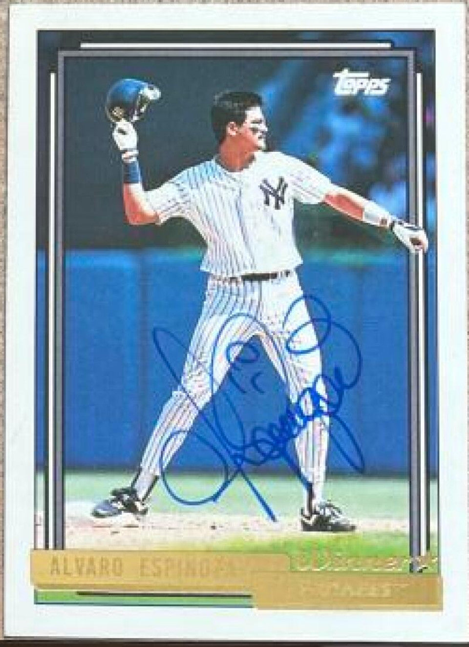 アルバロ・エスピノーザ サイン入り 1992 Topps Gold Winner ベースボールカード - ニューヨーク・ヤンキース