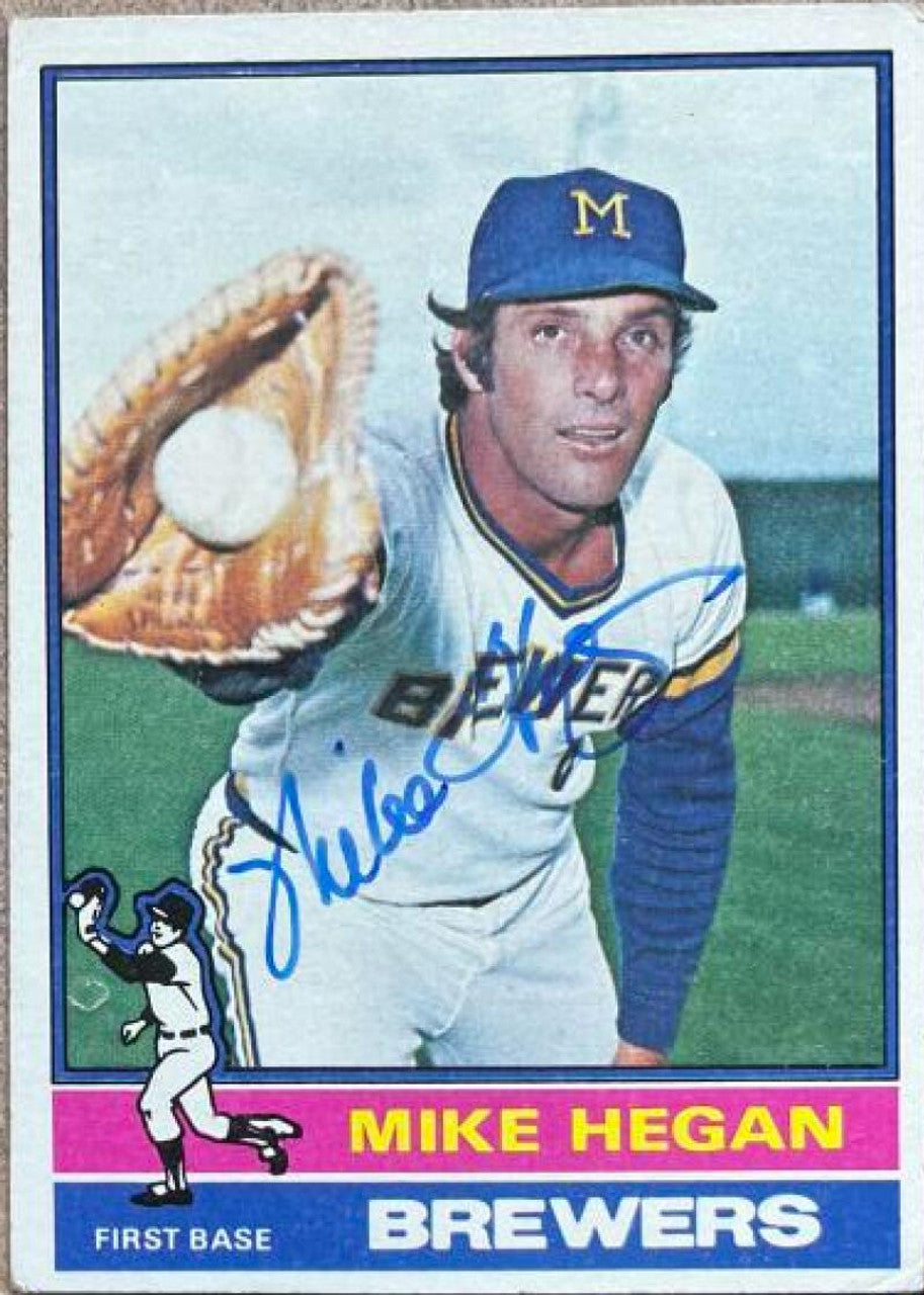 マイク・ヒーガン直筆サイン入り 1976 Topps ベースボールカード - ミルウォーキー・ブルワーズ