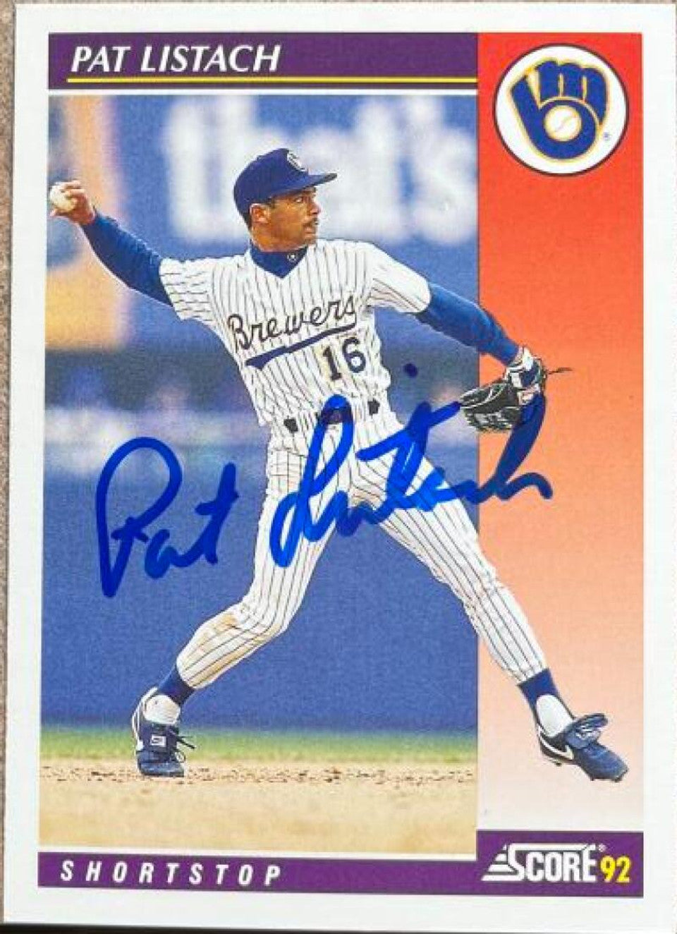 Pat Listach Signed 1992 Score Rookie & Traded Baseball Card - Milwaukee Brewers