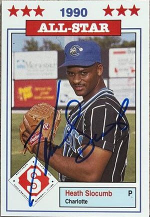 Heathcliff Slocumb Signed 1990 Jennings Southern League All-Stars Baseball Card - Charlotte Knights