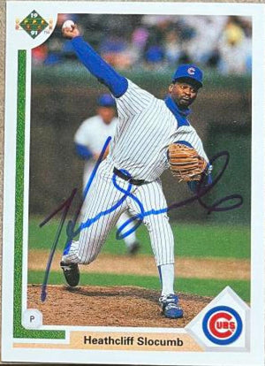 Heathcliff Slocumb Signed 1991 Upper Deck Baseball Card - Chicago Cubs