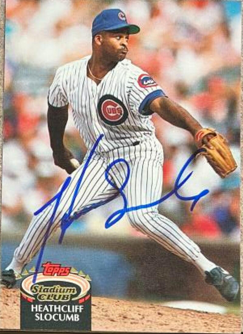 Heathcliff Slocumb Signed 1992 Stadium Club Baseball Card - Chicago Cubs