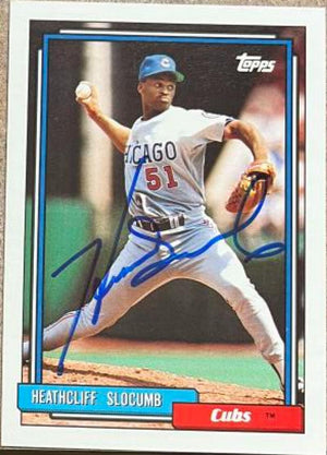 Heathcliff Slocumb Signed 1992 Topps Baseball Card - Chicago Cubs