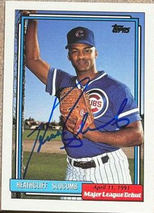 Heathcliff Slocumb Signed 1992 Topps MLB Debut Baseball Card - Chicago Cubs