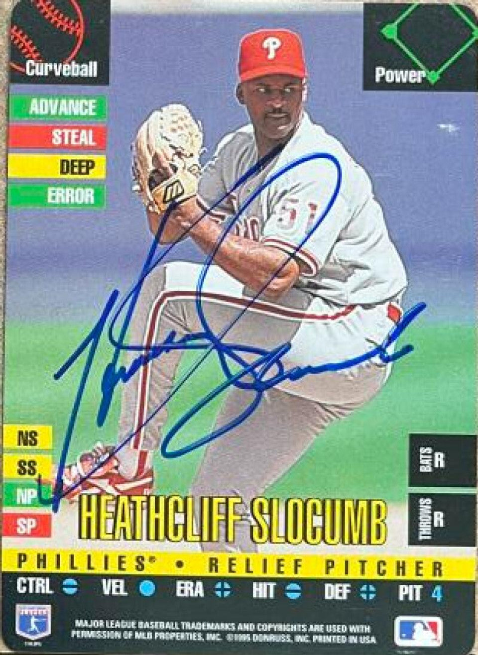 Heathcliff Slocumb Signed 1995 Donruss Top of the Order  Baseball Card - Philadelphia Phillies