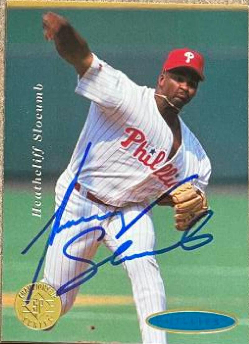 Heathcliff Slocumb Signed 1995 SP Championship Baseball Card - Philadelphia Phillies