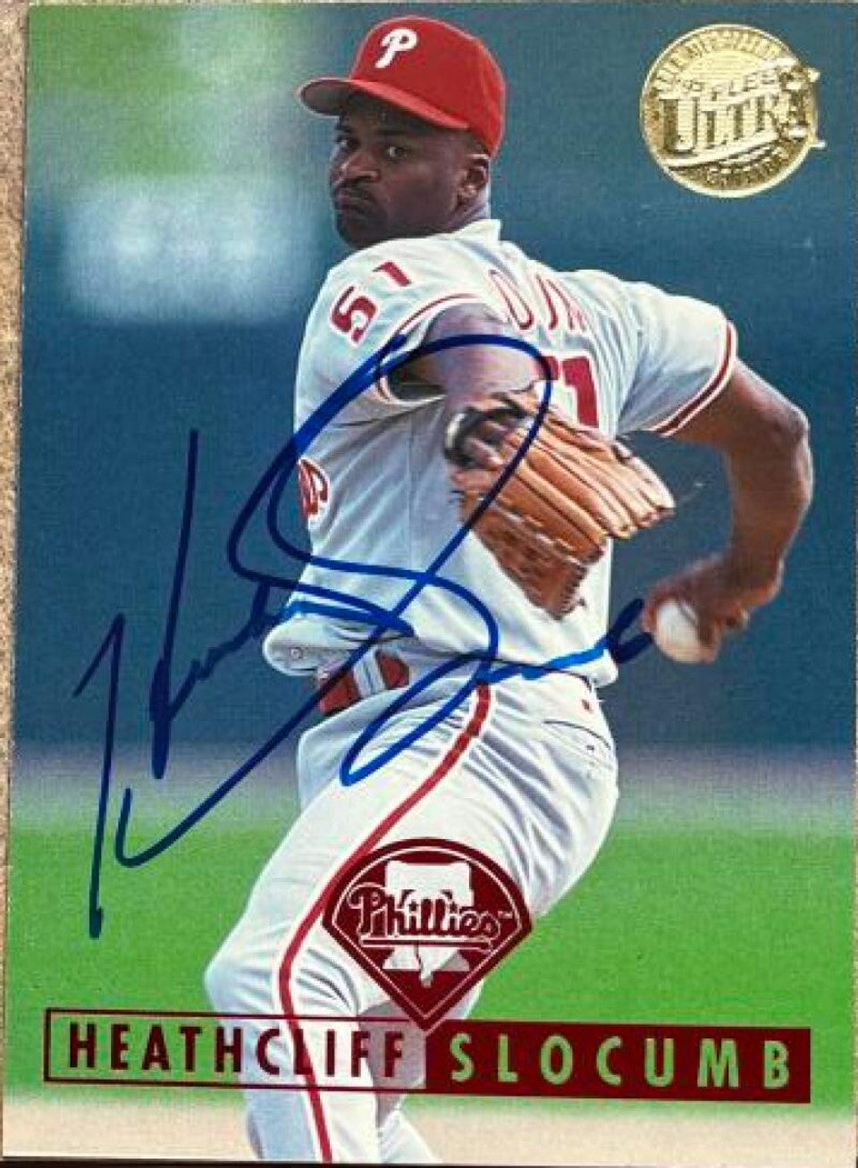 Heathcliff Slocumb Signed 1995 Fleer Ultra Gold Medallion Baseball Card - Philadelphia Phillies