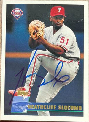 Heathcliff Slocumb Signed 1996 Topps Baseball Card - Philadelphia Phillies #385