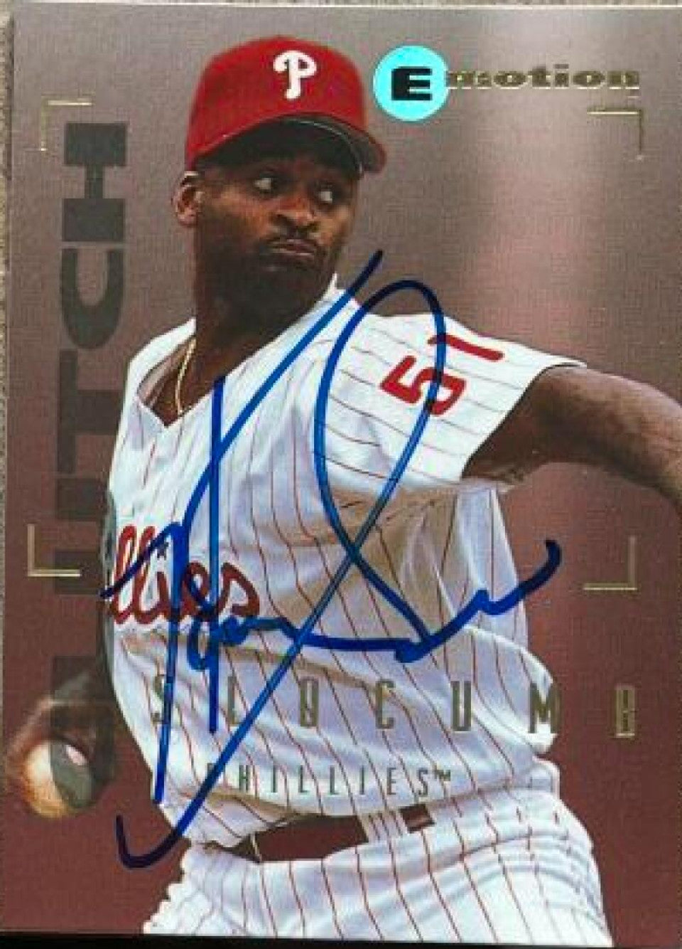 Heathcliff Slocumb Signed 1995 Skybox E-Motion Baseball Card - Philadelphia Phillies