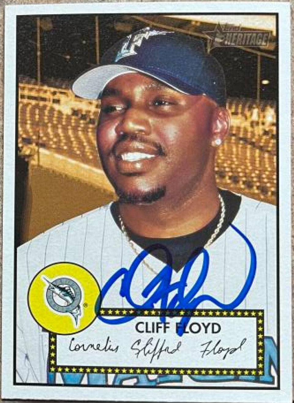 Cliff Floyd Signed 2001 Topps Heritage (Red Back) Baseball Card - Florida Marlins