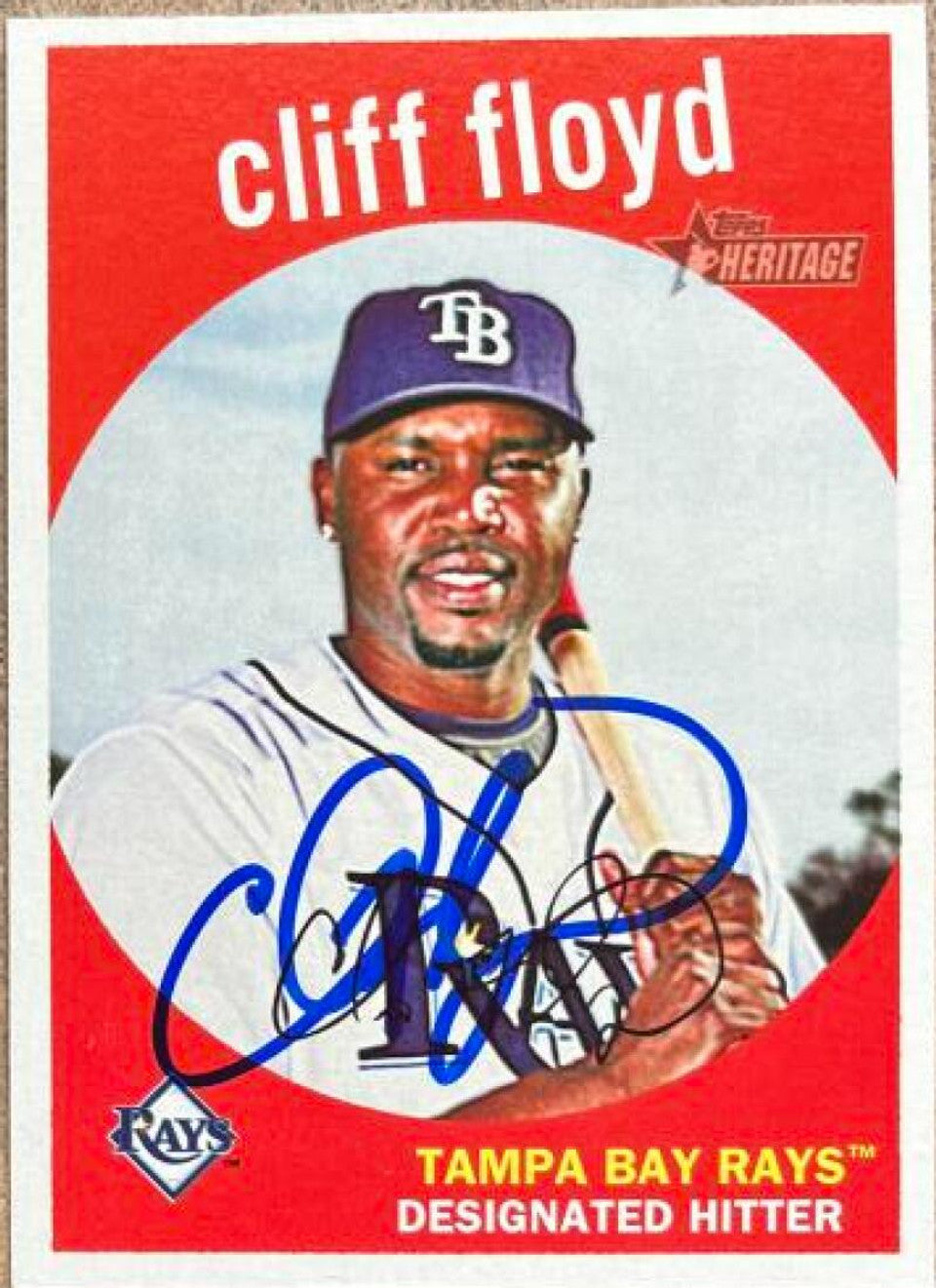 Cliff Floyd Signed 2008 Topps Heritage Baseball Card - Tampa Bay Rays (Black Back)