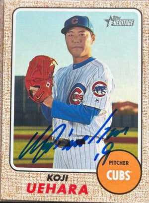 Koji Uehara Signed 2017 Topps Heritage Baseball Card - Chicago Cubs