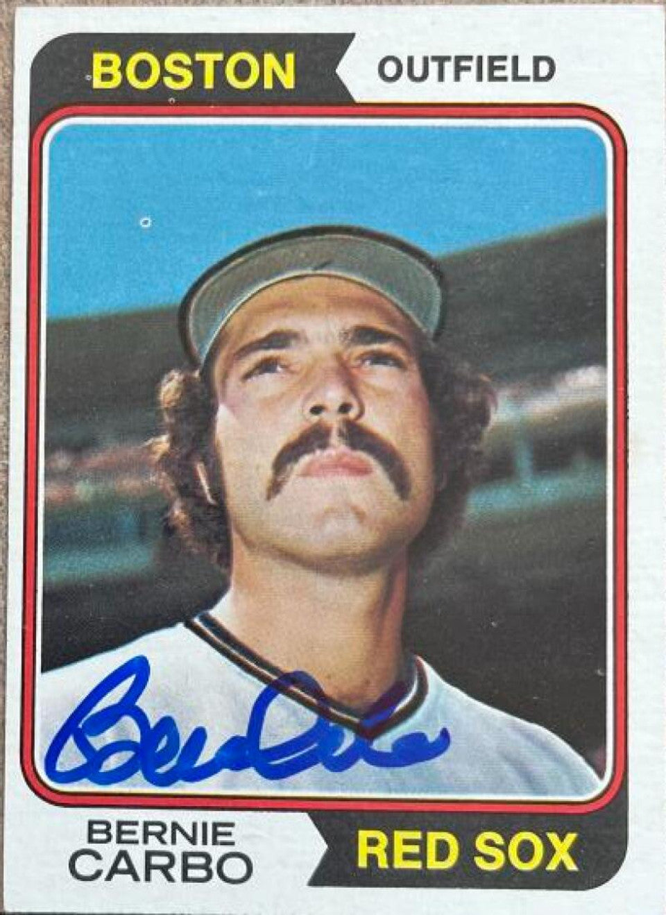 バーニー・カーボ サイン入り 1974 Topps ベースボールカード - ボストン レッドソックス