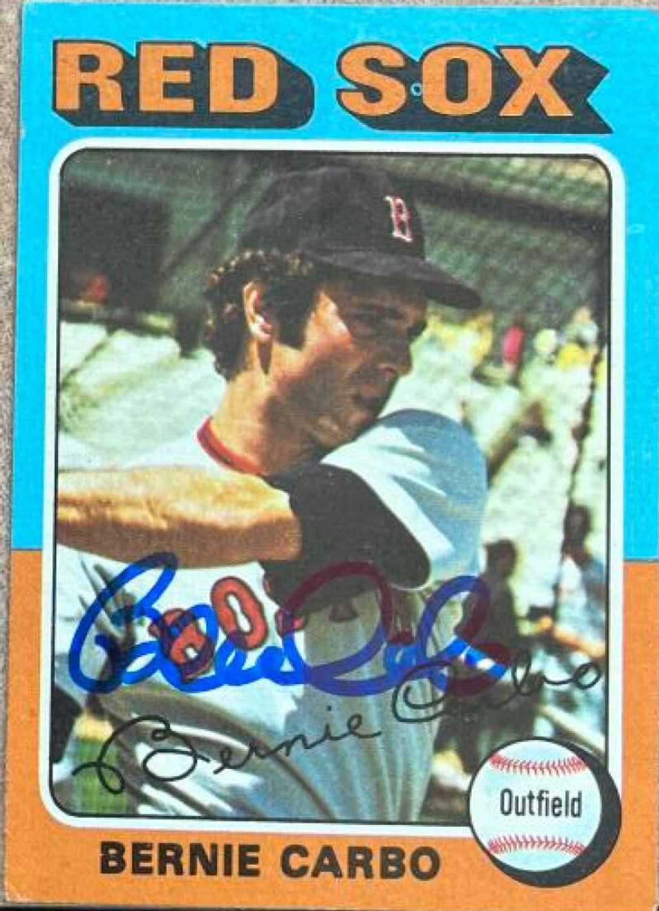 バーニー・カーボ サイン入り 1975 Topps ベースボールカード - ボストン レッドソックス