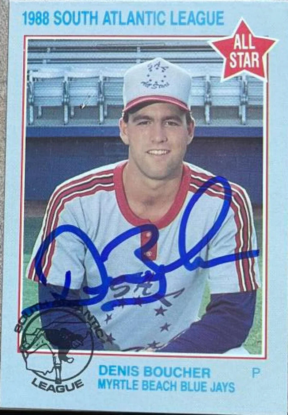 Denis Boucher Signed 1988 South Atlantic League All-Stars Baseball Card - Myrtle Beach Blue Jays