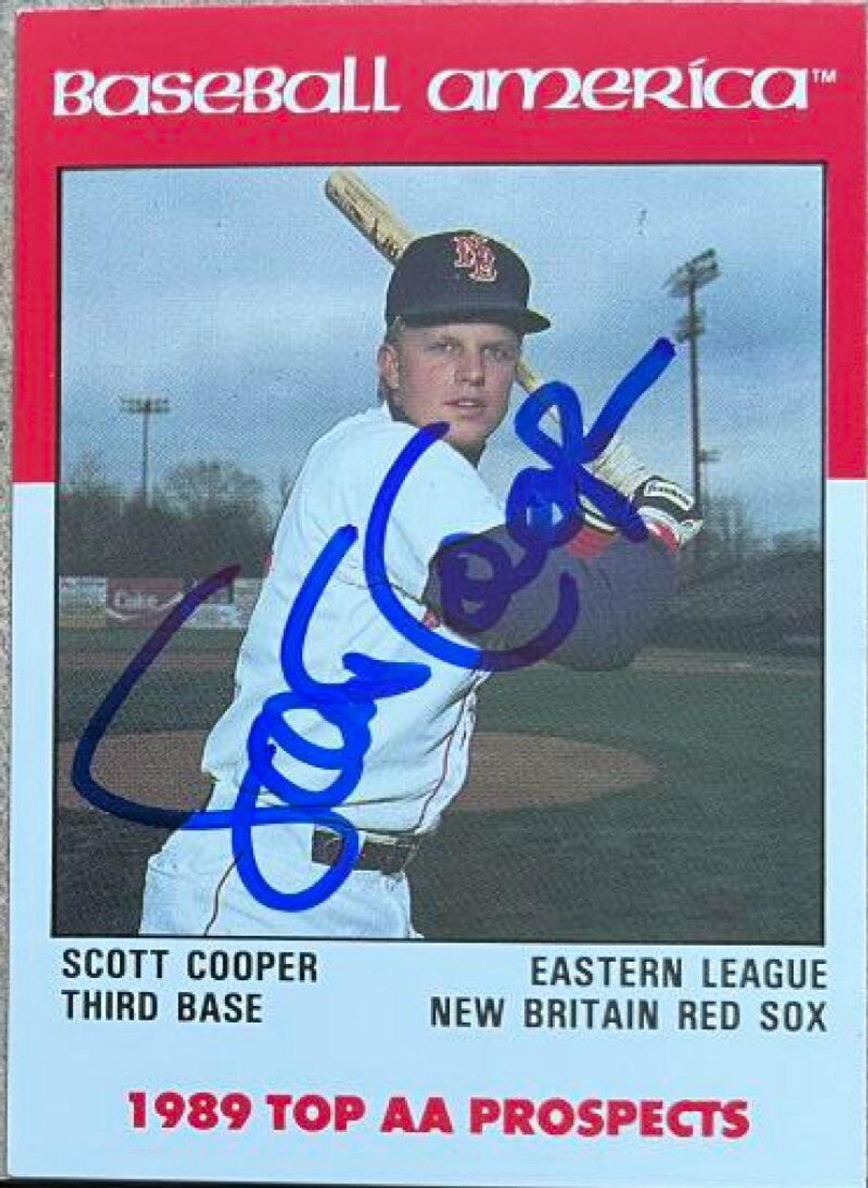 Scott Cooper Signed 1989 Best Baseball America AA Prospects Baseball Card - New Britain Red Sox