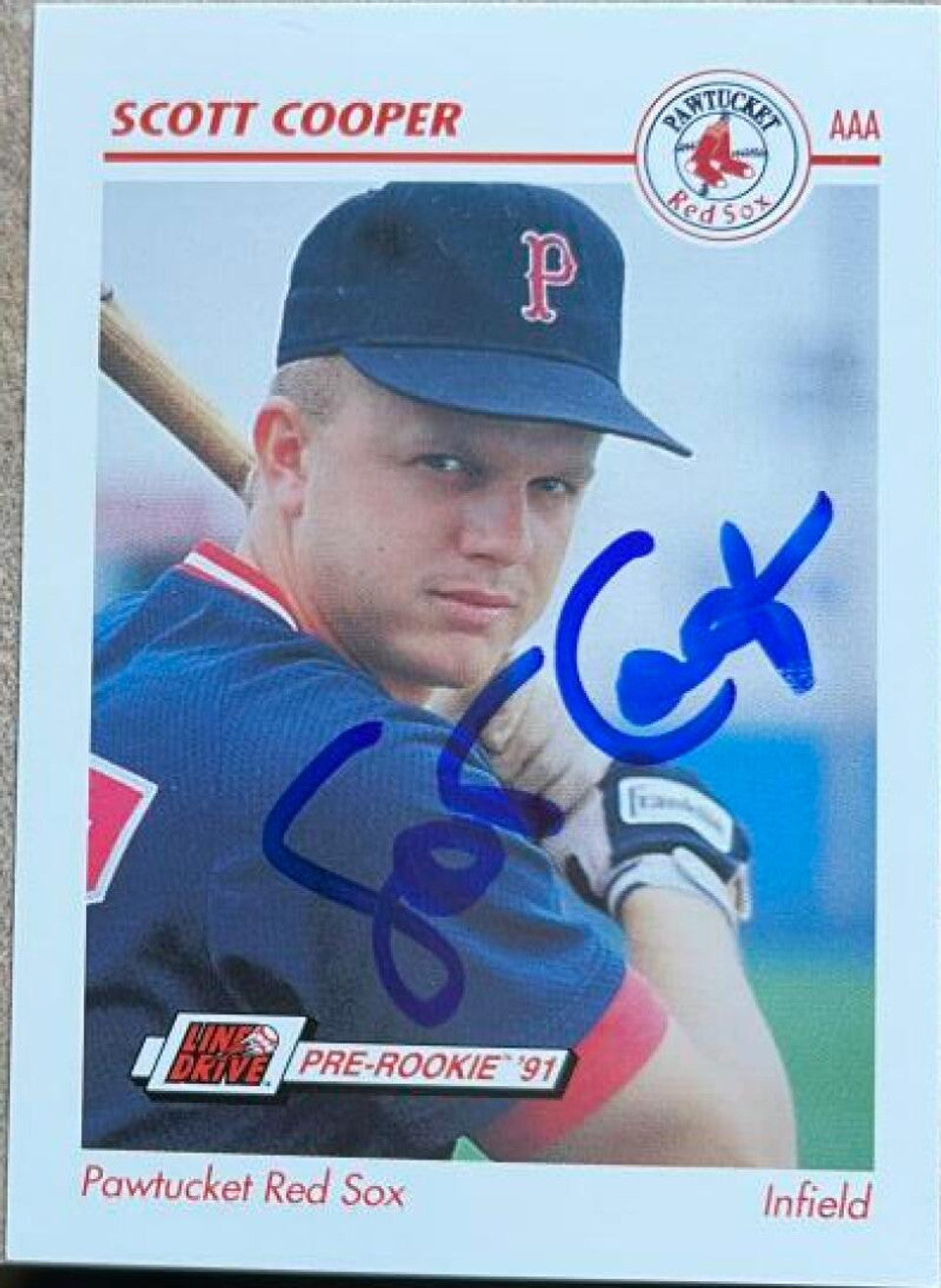 Scott Cooper Signed 1991 Line Drive AAA Baseball Card - Pawtucket Red Sox