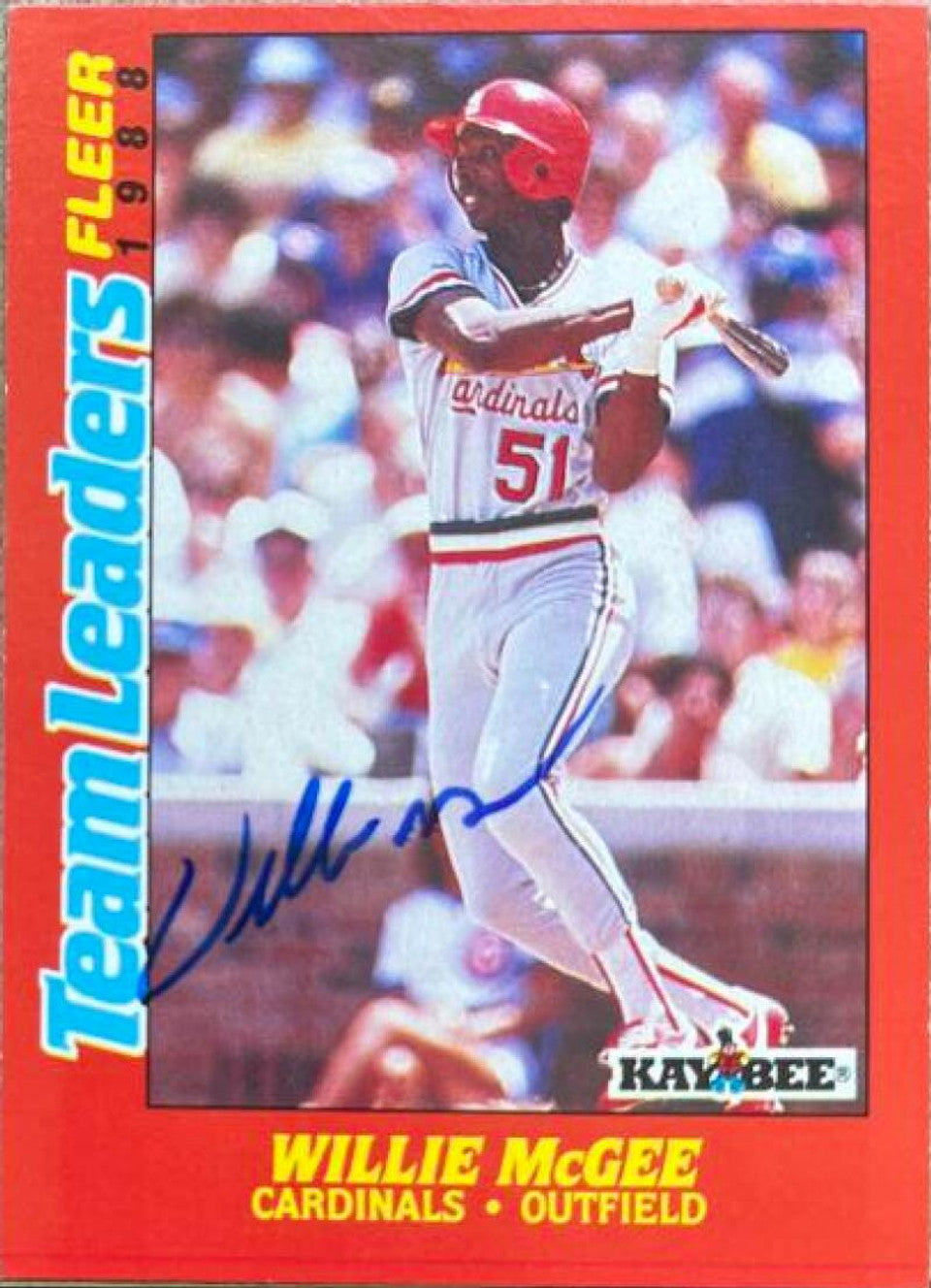 Willie McGee Signed 1988 Fleer Kay-Bee Team Leaders Baseball Card - St Louis Cardinals