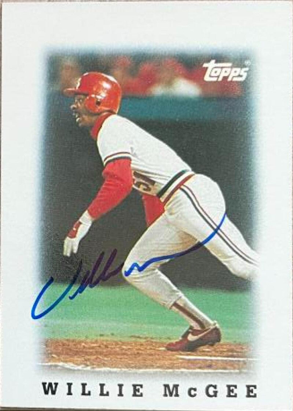 Willie McGee Signed 1988 Topps MLB League Leaders Mini Baseball Card - St Louis Cardinals