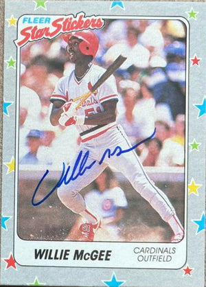 Willie McGee Signed 1998 Fleer Star Stickers Baseball Card - St Louis Cardinals